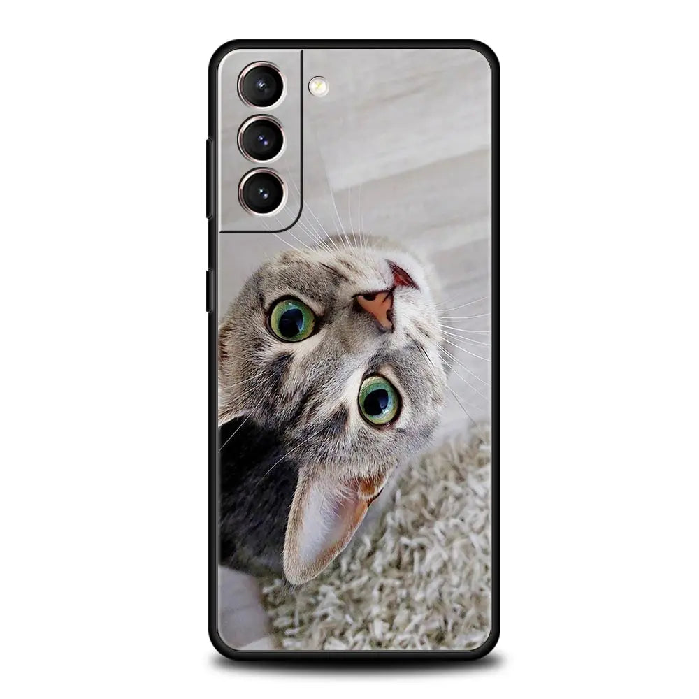 Kawaii Love Cat Phone Case For Samsung Galaxy S25 Edge S24 S23 S22 S21 Ultra S20 FE 5G S10 S10E S9 Plus Soft TPU Cover