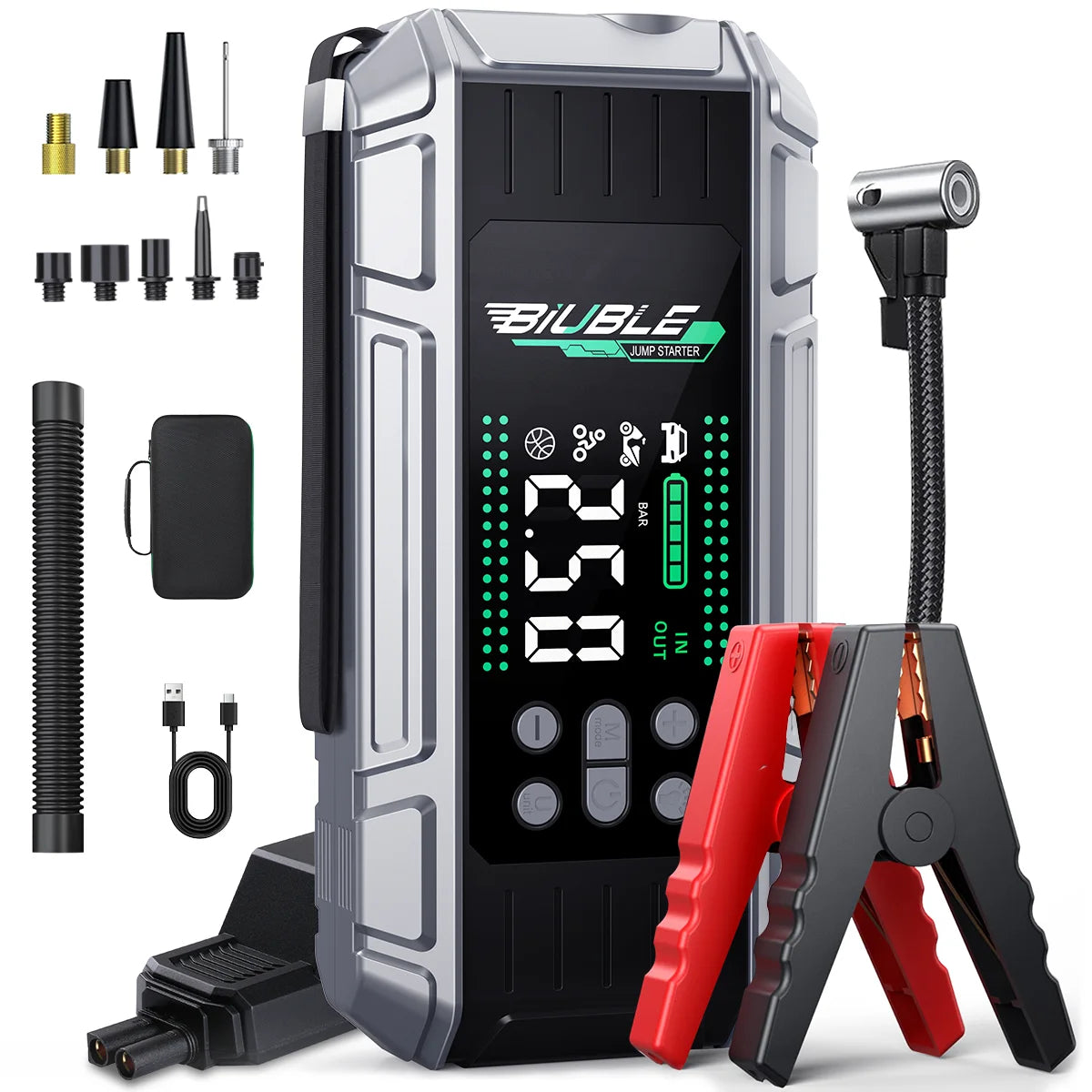 1500A peak Car Jump Starter 26800mAh Power Bank Portable Air Compressor 12V Starting Device for Car Battery Emergency Starter