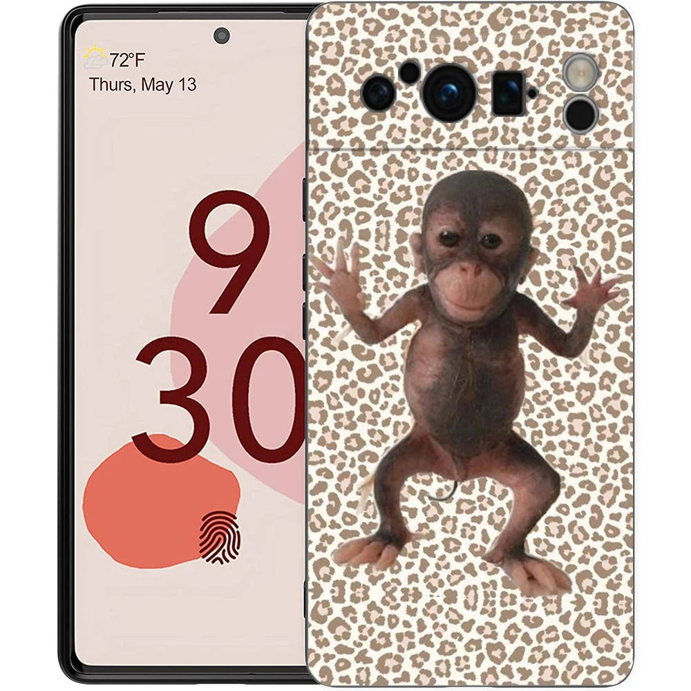 Luxury Phone Case For Google Pixel 10 9 8 9A 8A 7 7A 6 Pro XL 6A 5G Black Soft Back TPU Cover Cute Funny Monkey