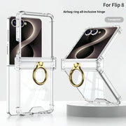 Luxury Ring Holder Airbag Hinge Protection Phone Case For Samsung Galaxy Z Flip 8 6 5 Z Flip7 FE Flip8 Antifall Shockproof Cover