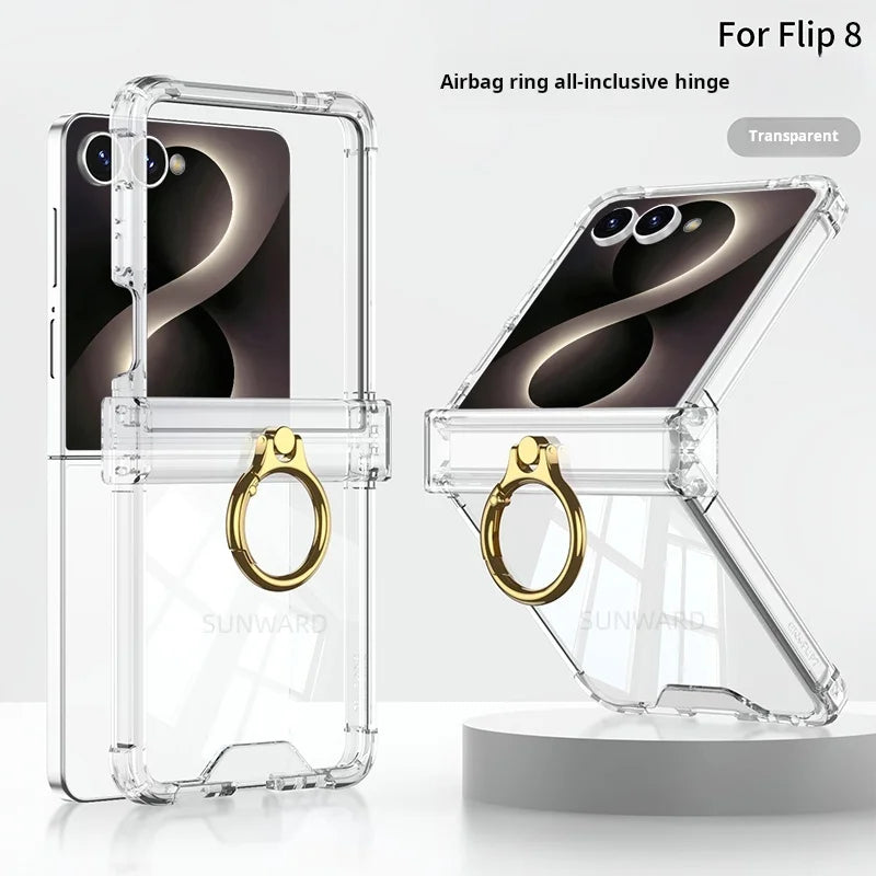 Luxury Ring Holder Airbag Hinge Protection Phone Case For Samsung Galaxy Z Flip 8 6 5 Z Flip7 FE Flip8 Antifall Shockproof Cover