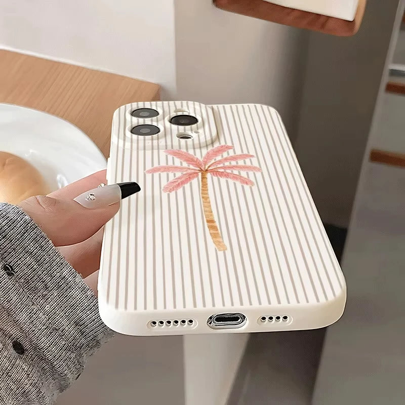 Palm Tree Stripes Pattern Silicone Phone Case For Samsung Galaxy S26 S25 S24 S23 Ultra S22 S21 S20 Plus FE A35 A55 Soft Cover