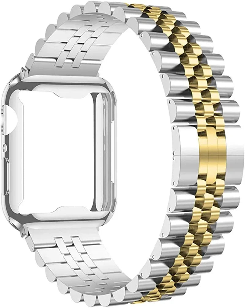 Metal Strap+Soft TPU Case for Apple Watch Band 44mm 40mm 45mm 41mm Ultra 2 49mm Stainless Steel Wristband iWatch 9 8 7 6 5 4 SE
