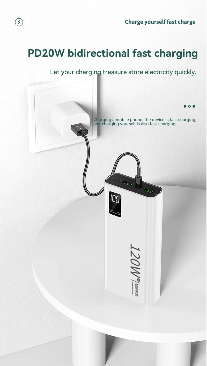 80000mAh Power Bank 120W Super Fast Charging 100% Sufficient Capacity Portable Battery Charger Digital Display For iPhone Xiaomi