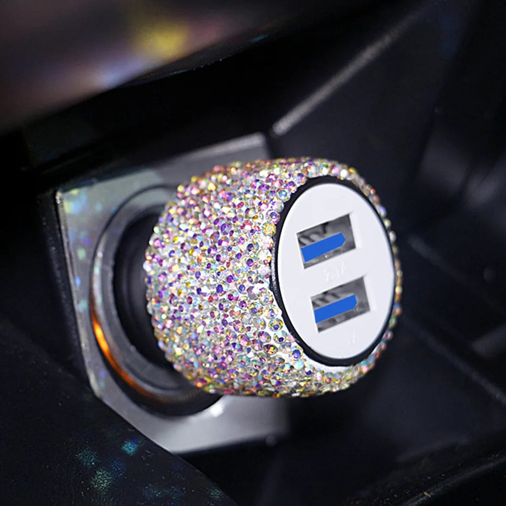Car Dual USB Charger Port Fast Adapter Car Accessories Interior for Woman Car Bling USB Styling Diamond Car Accessories Interior