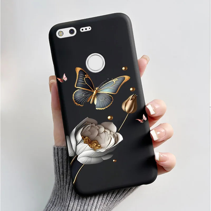 For Google Pixel XL Case Luxury Fashion Butterfly Flowers Black Soft TPU Silicone Back Cover For Google Pixel 1 1XL Phone Cases