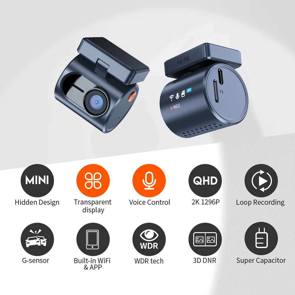 Dash cam KAWA MINI3 Pro Gen2 Car Dvr 2K Auto Video Recorder Upgrade Car Camera,WiFi&APP/Voice Control,Night Vision Tiny Dashcam