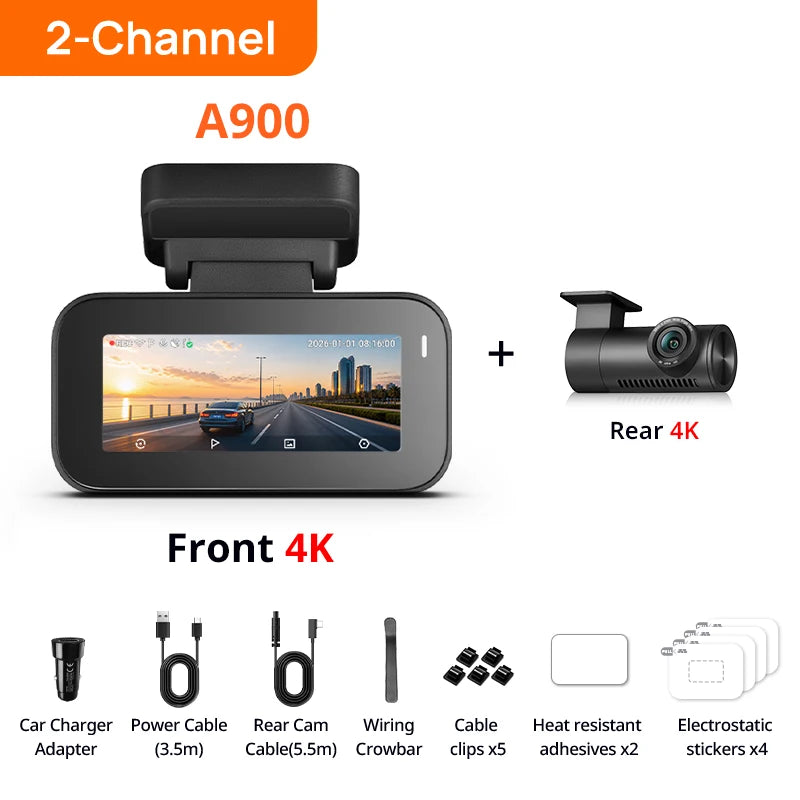 【New】70mai Dash Cam 4K A900 Dual True 4K&HDR Supercapacitor GPS Fatigue Alert Voice Control 4G LTE Wi-Fi 6 Car DVR 70mai A900