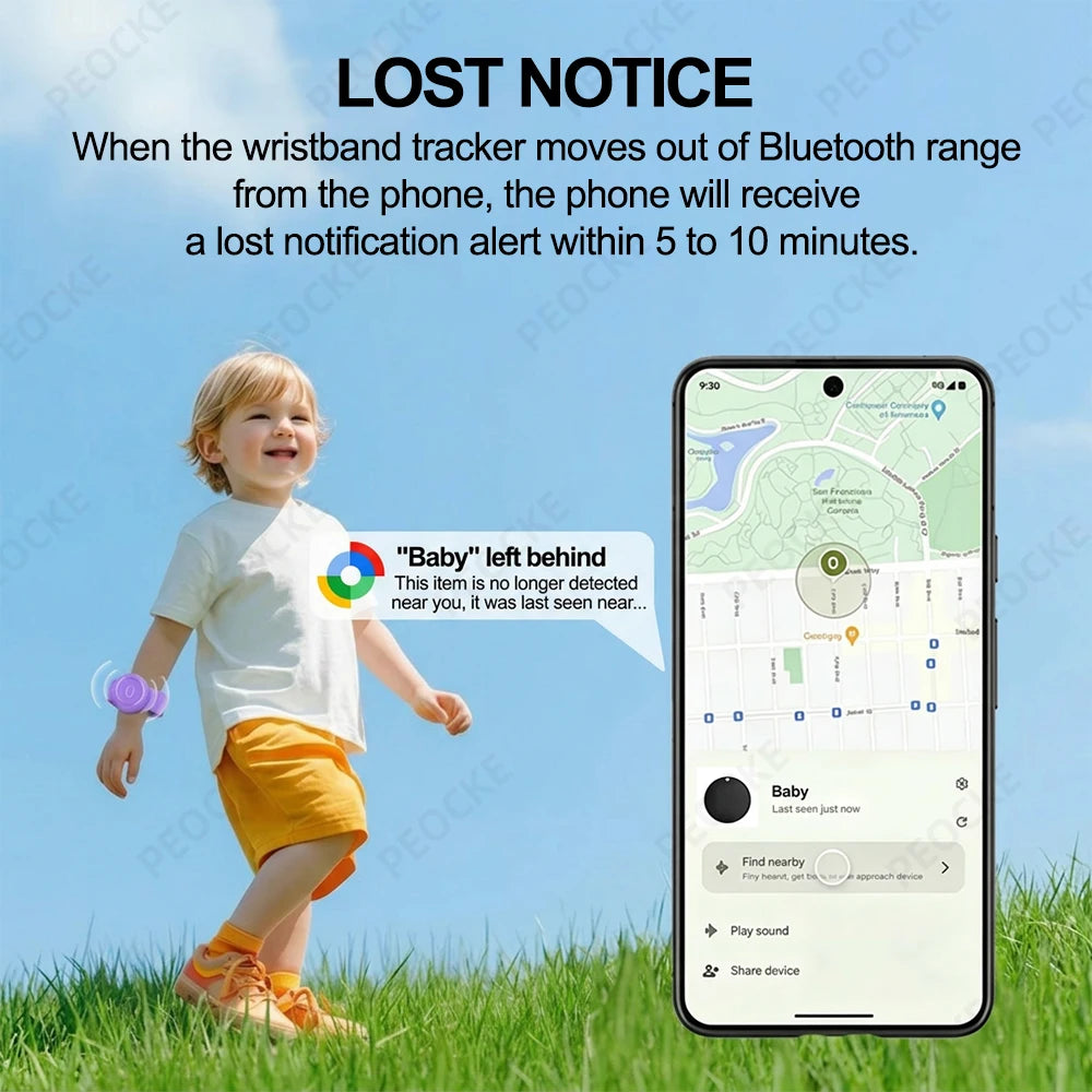 Smart Location Tag With Adjustable Silicone Wristband Works with Android Google Find Hub Anti-Lost GPS Tracker Bluetooth Locator
