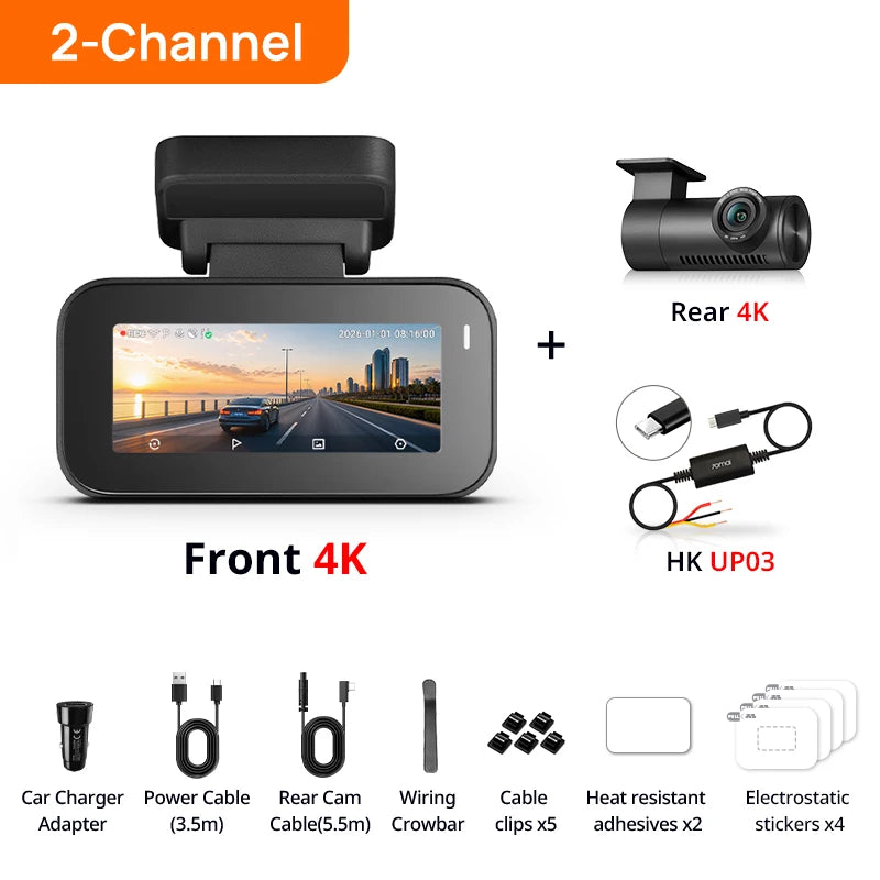 【New】70mai Dash Cam A900 Dual 4K Dual HDR f/1.55 Aperture Supercapacitor Wi-Fi 6 GPS Max 512GB 4G LTE Cloud Car DVR 70mai A900