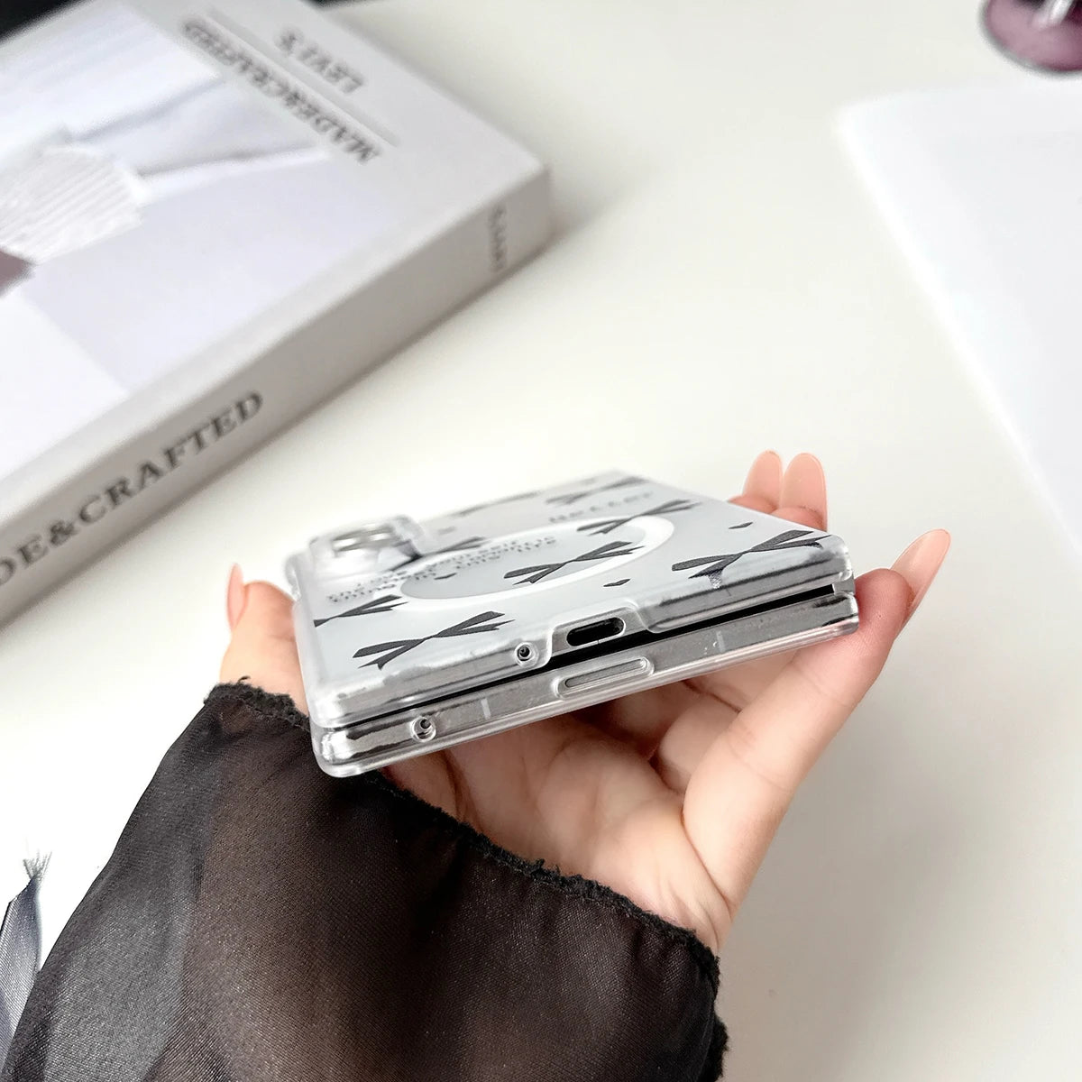 Frosted Transparent Butterfly Pattern Magnetic Phone Case for Samsung Galaxy Z Fold 8 Hard PC Back Support Wireless Charging