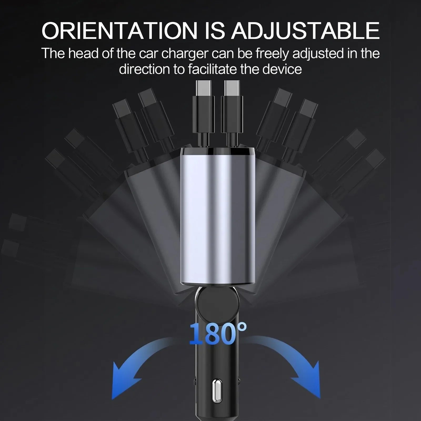 4 in 1 Retractable Car Charger Fast Charging Car Charger  with USB Type-C Cable & 2 Type C Charging Ports, Universal Car Charger