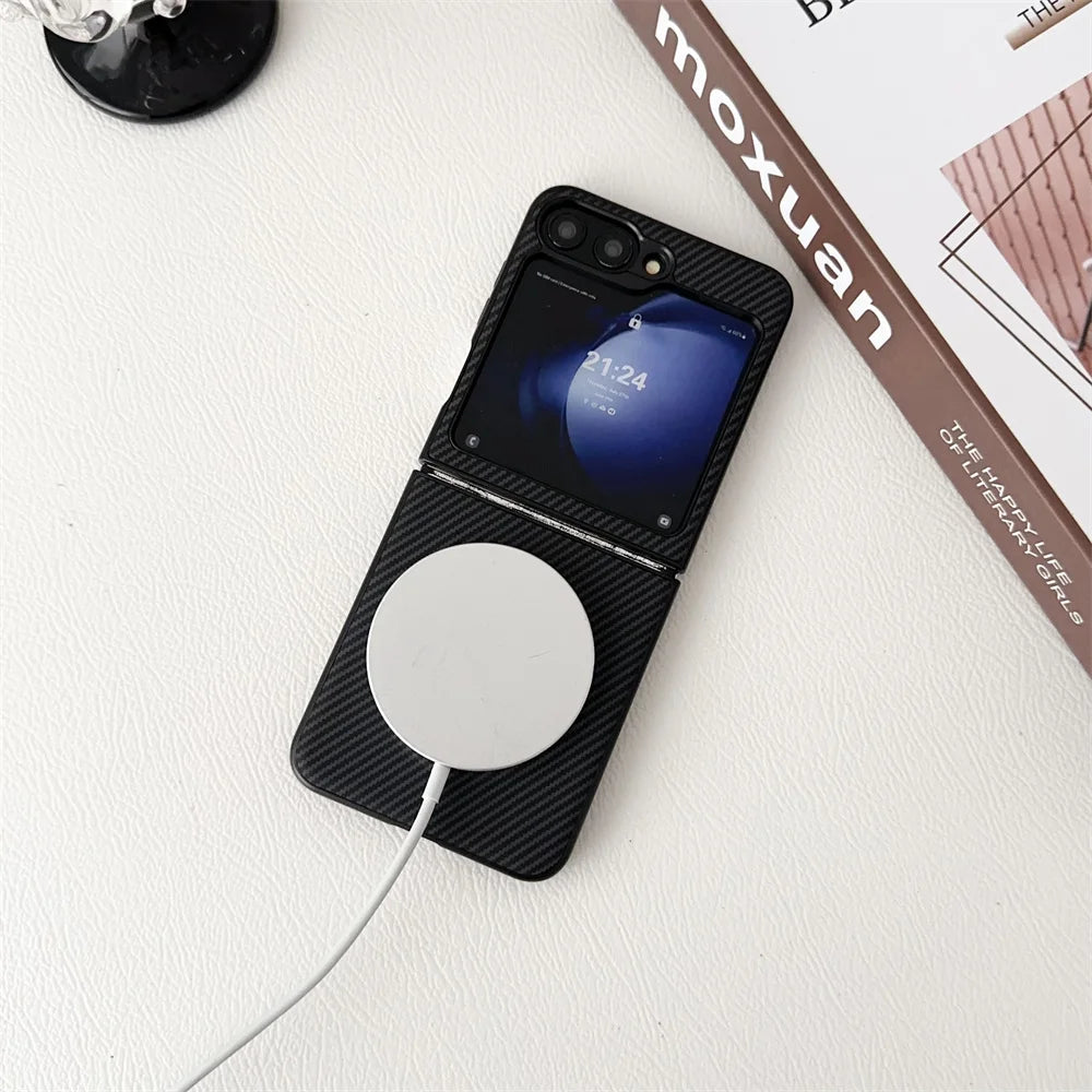 Carbon fiber Skin for Magsafe Case for Samsung Galaxy Z Flip 7 3 4 5 Flip6 Flip5 Flip 8 6 Magnetic Wireless Charging thin Cover