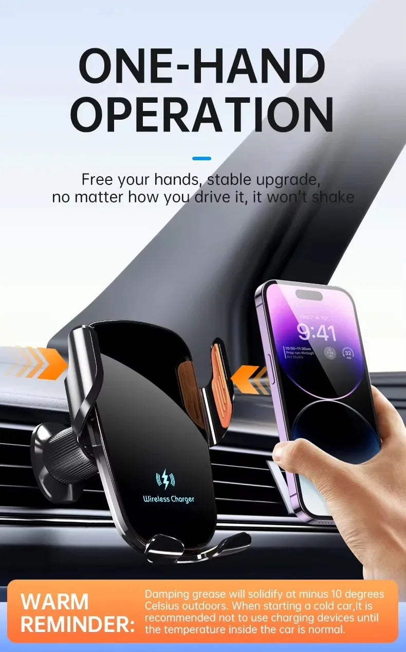 UYUXIO Wireless Car Charger Fast Charge Manual Clamping Air Vent Car Phone Holder for Samsung Android Phones iPhone 16 15 14 13