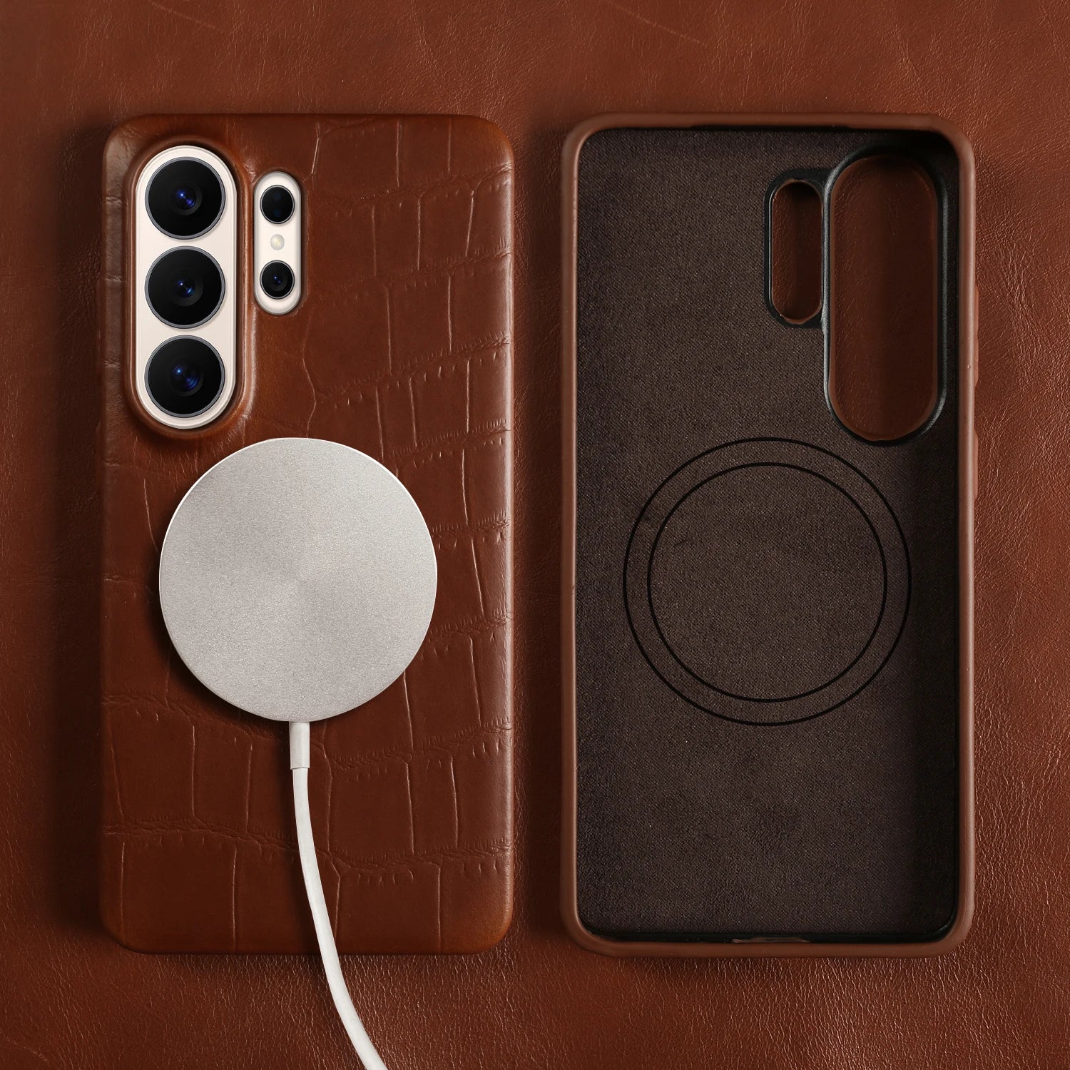 For Magsafe Magnetic Genuine Leather Case For Samsung Galaxy S26 Ultra S25 FE S24 Plus S23 S22 Ultra Phone Back Cover Case Coque