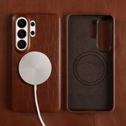 For Magsafe Magnetic Genuine Leather Case For Samsung Galaxy S26 Ultra S25 FE S24 Plus S23 S22 Ultra Phone Back Cover Case Coque