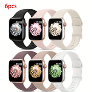 6 Pcs Sport Soft Silicone Bands,Compatible With Apple Watch 38 40 41 42 44 45 49mm, For Series 9 Ultra 8 7 6 5 4 3 2 1 SE