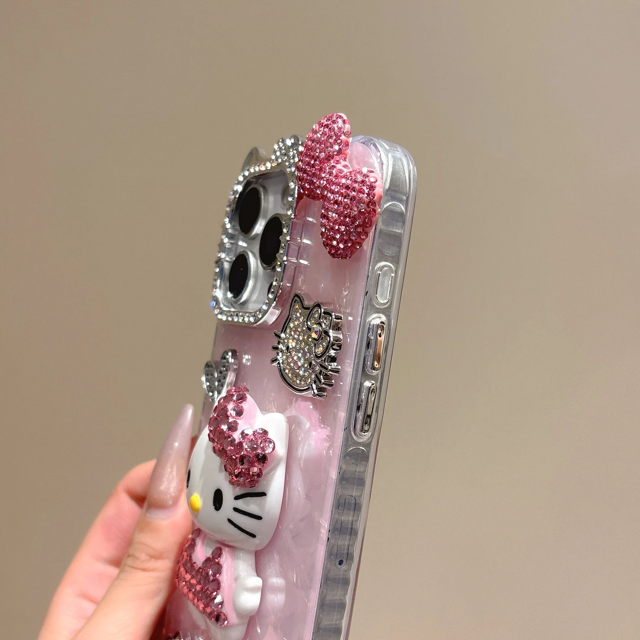 Luxury Diamond Hello Kitty Phone Case For iPhone 11 12 13 14 15 16 17 Pro Max 14 15 16 Plus Shockproof INS Style Girl Back Cover