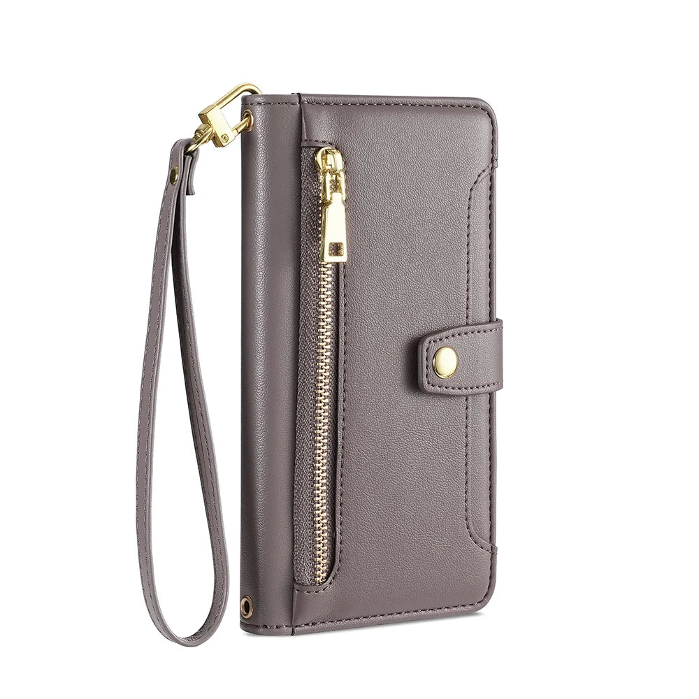 Ladies Card Slots Wallet Crossbody Phone Case for iphone 15 14 13 12 11 Pro Max XS XR 7 6 6 6s Plus SE SE3 Flip Cover with strap