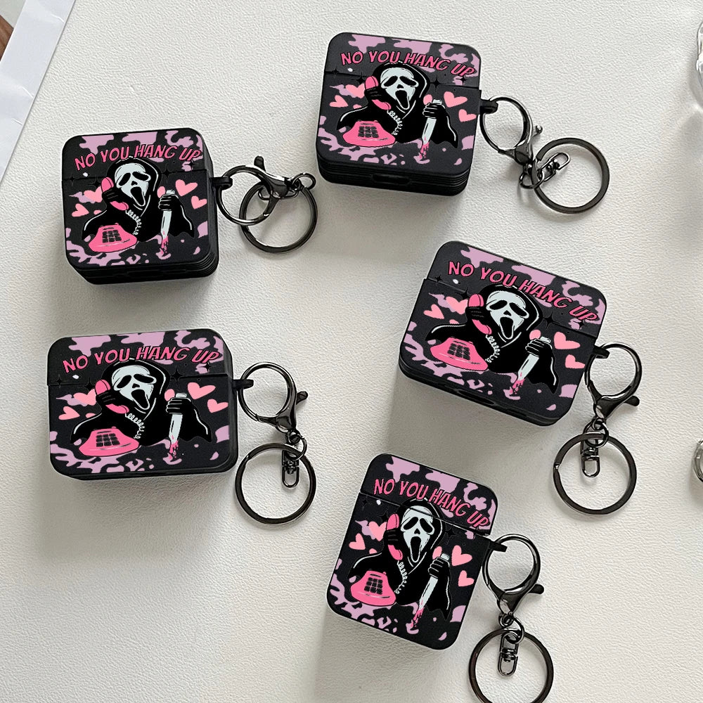 Pink Ghostface Hard Earphone Case for AirPods 1or2, 3, 4, Pro2/Pro Case Stylish Bluetooth Headset Protective Cover with Keychain