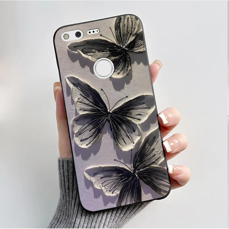 For Google Pixel XL Case Luxury Fashion Butterfly Flowers Black Soft TPU Silicone Back Cover For Google Pixel 1 1XL Phone Cases