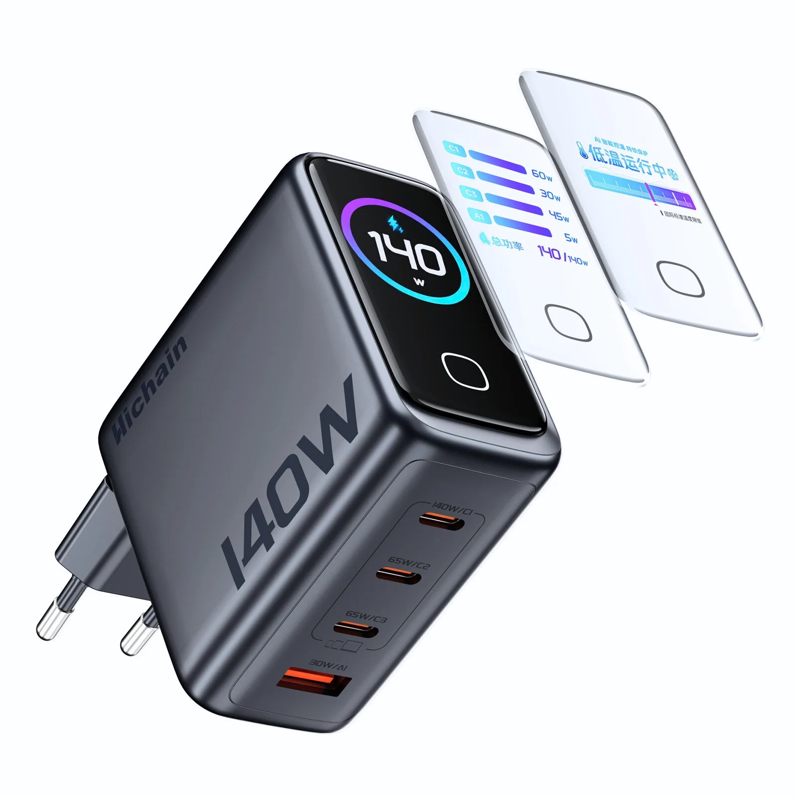 Hichain PD3.1 140W GaN USB C Charger 4-Port Charging Adapter For Travel Laptop Phones Tablets EU Plug AC100-240V Wall Charger
