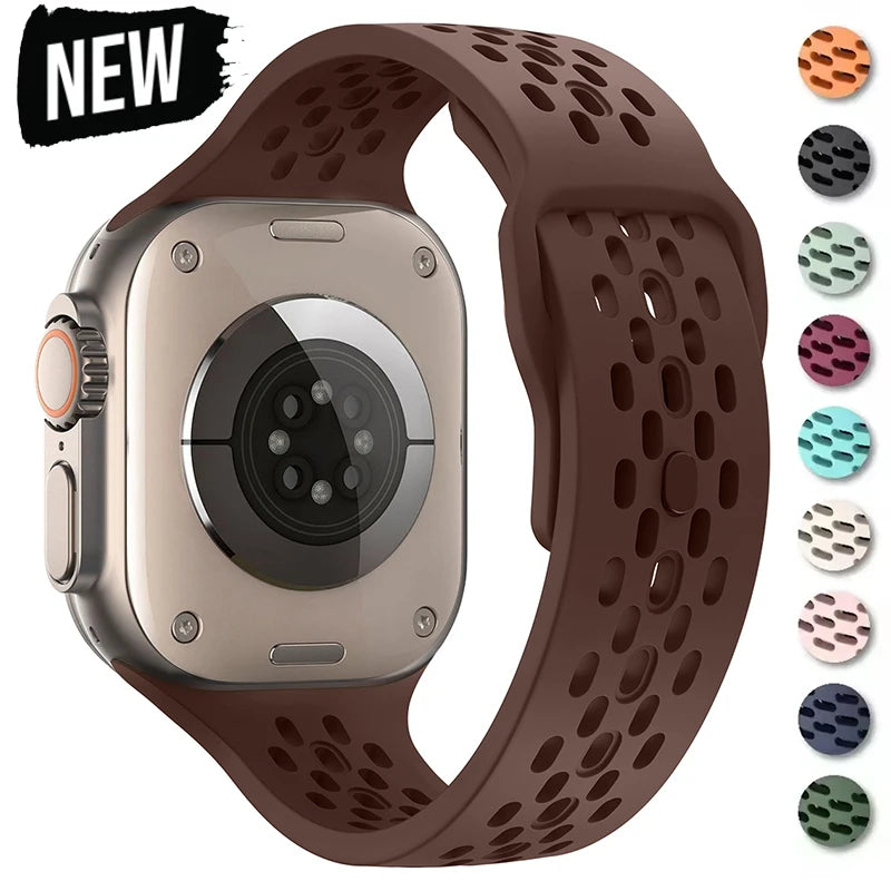 Breathable Silicone Strap for Apple Watch Ultra 4 3 2 49mm 46mm 45mm 41mm 44mm 42mm Band Bracelet for Iwatch Series 12 11 10 9 8