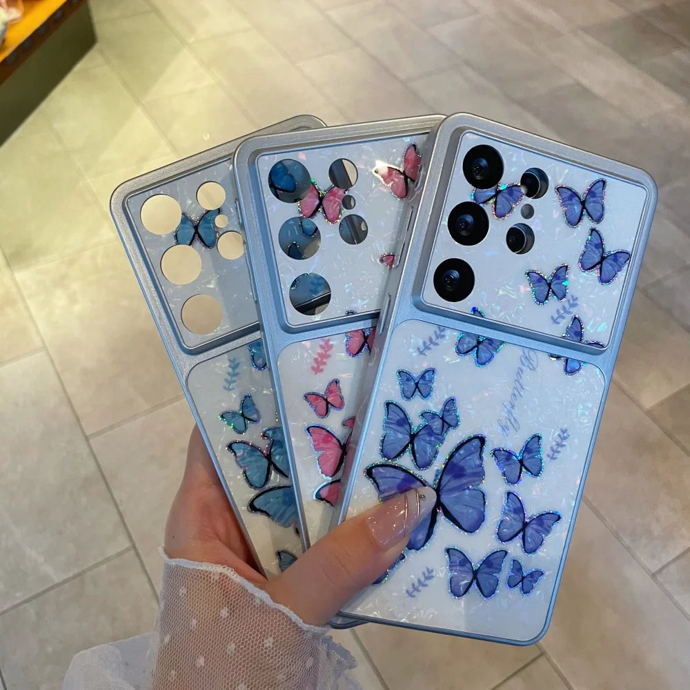 Luxury Butterfly Shell Pattern Cute Case For Samsung S26 S25 S24 Ultra for Galaxy S26 +  Plus S25 S24 FE Shockproof Cover Fundus