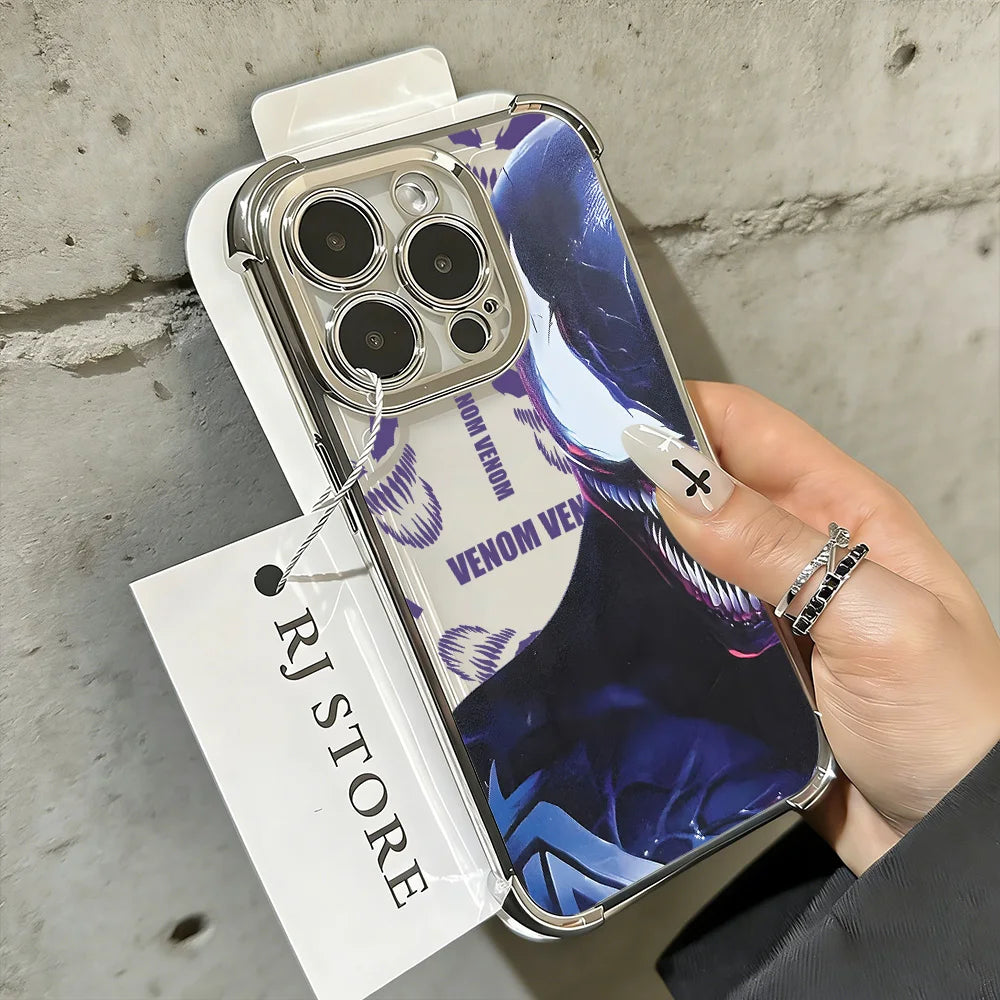 Cool Spidermans Venoms Plating Phone Case For iPhone 17 17e 16 15 14 13 12 11 Pro Max X XR XSMax Mini Air Plus Anti-Fall Airabag
