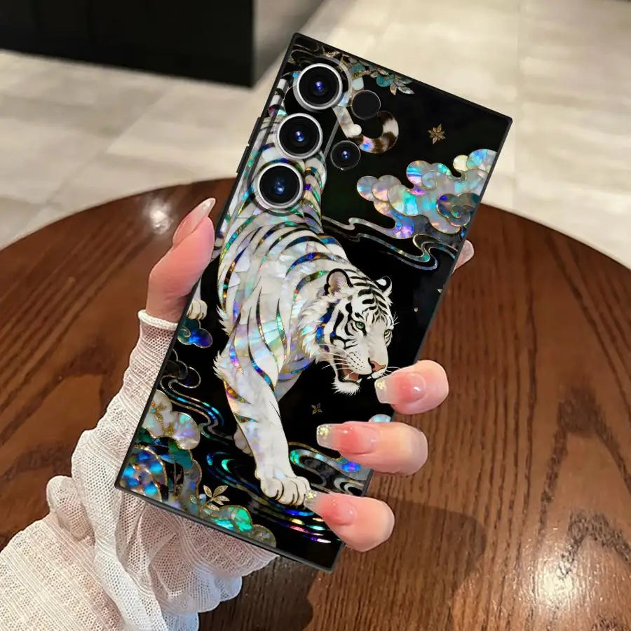 Case for Samsung Galaxy S26 Ultra S23 S10 S9 S24 S20 Ultra Note 20 8 9 10 S21 FE S25 Plus Funda Phone Cover White Tiger