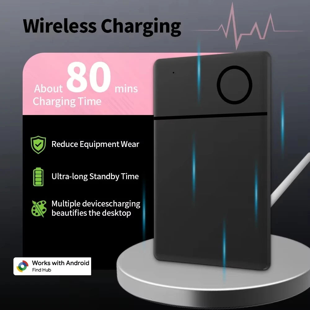 Slim Wireless Charging Card Tracker Android Locator Work with Google Find Hub App Wallet Bag Anti-loss Finder Gift Choice