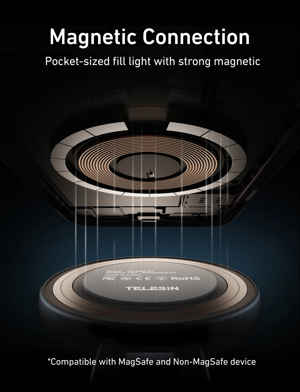 TELESIN Magnetic Fill Light Mini SSelfie Ring Fill Light 3 Modes with Mirror Light Universal for Smartphone Iphone Android