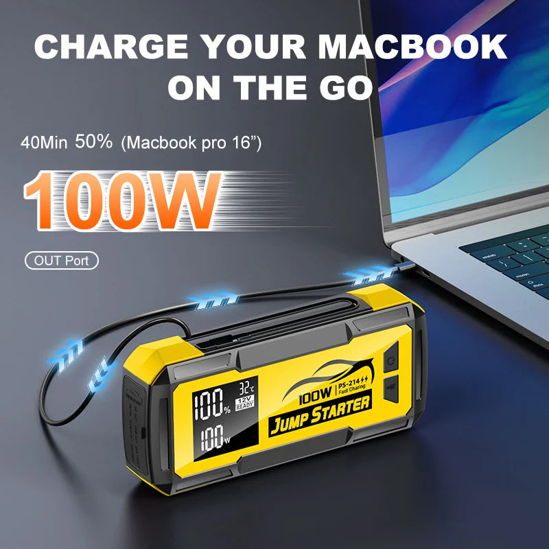 32000mAh 100W Car Emergency Battery Starter Jump Portable Power Bank Multi Function 8000A Ultra-Large Capacity Starting Device