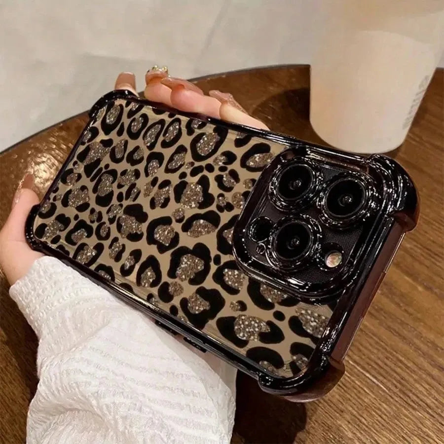 Luxury Leopard Print Electroplated Case for Samsung Galaxy S25 Edge S24 S23 S22 S21 S20 FE Note 20 Ultra Plus A73 A55 5G Cover