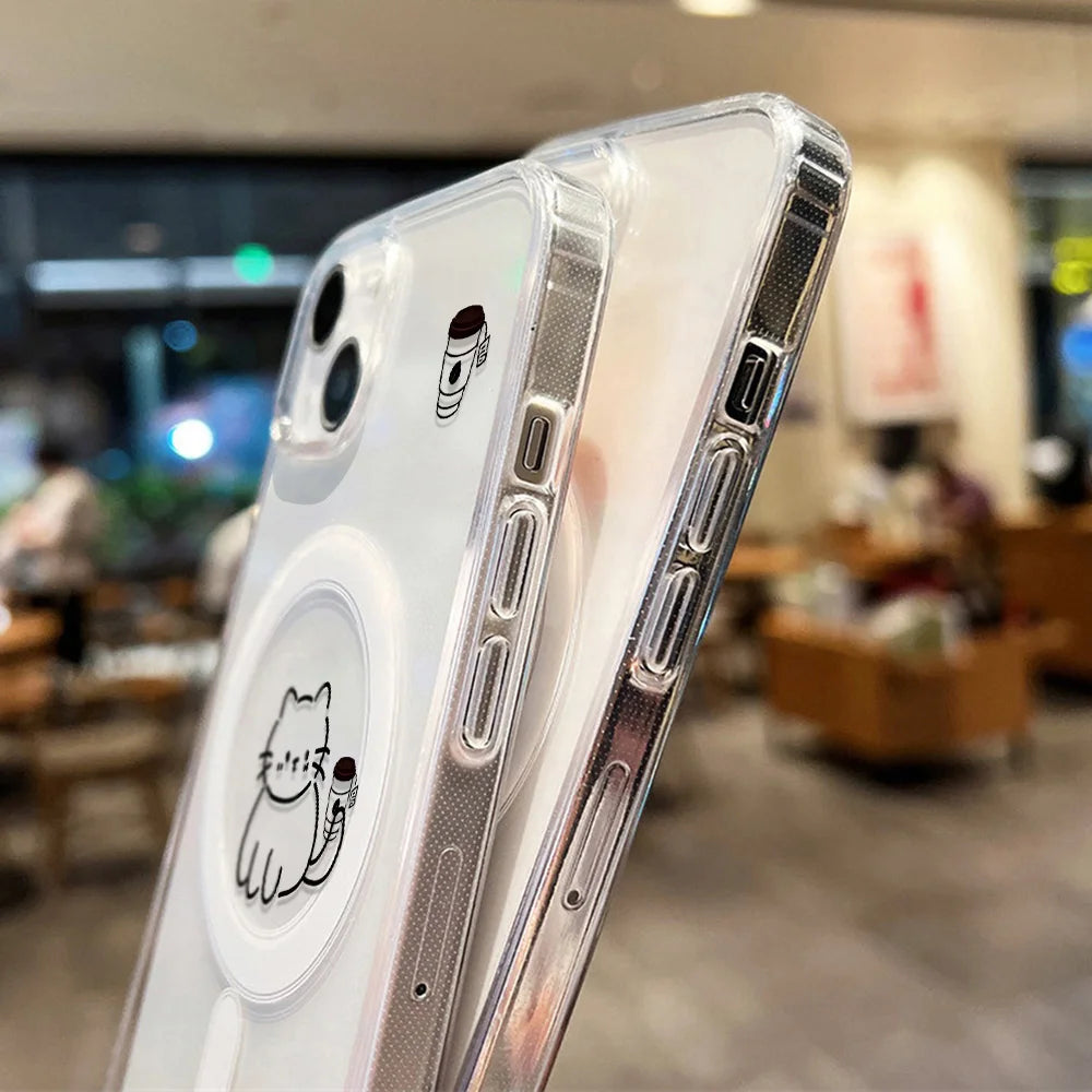 Cute Cat For Magsafe Wireless Charger Case For iPhone 17 16 15 14 11 12 13 Pro Max 17 Air Magnetic Shockproof Clear Phone Cover