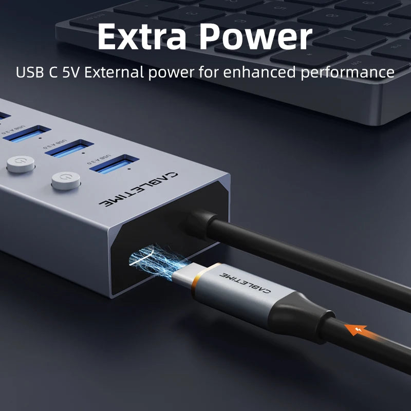 CABLETIME USB 3.0 HUB 5Gbps Dock Station 7-Port USB3.0 Splitter with Individual OFF/ON Switch for PC Laptop USB Ports Extender