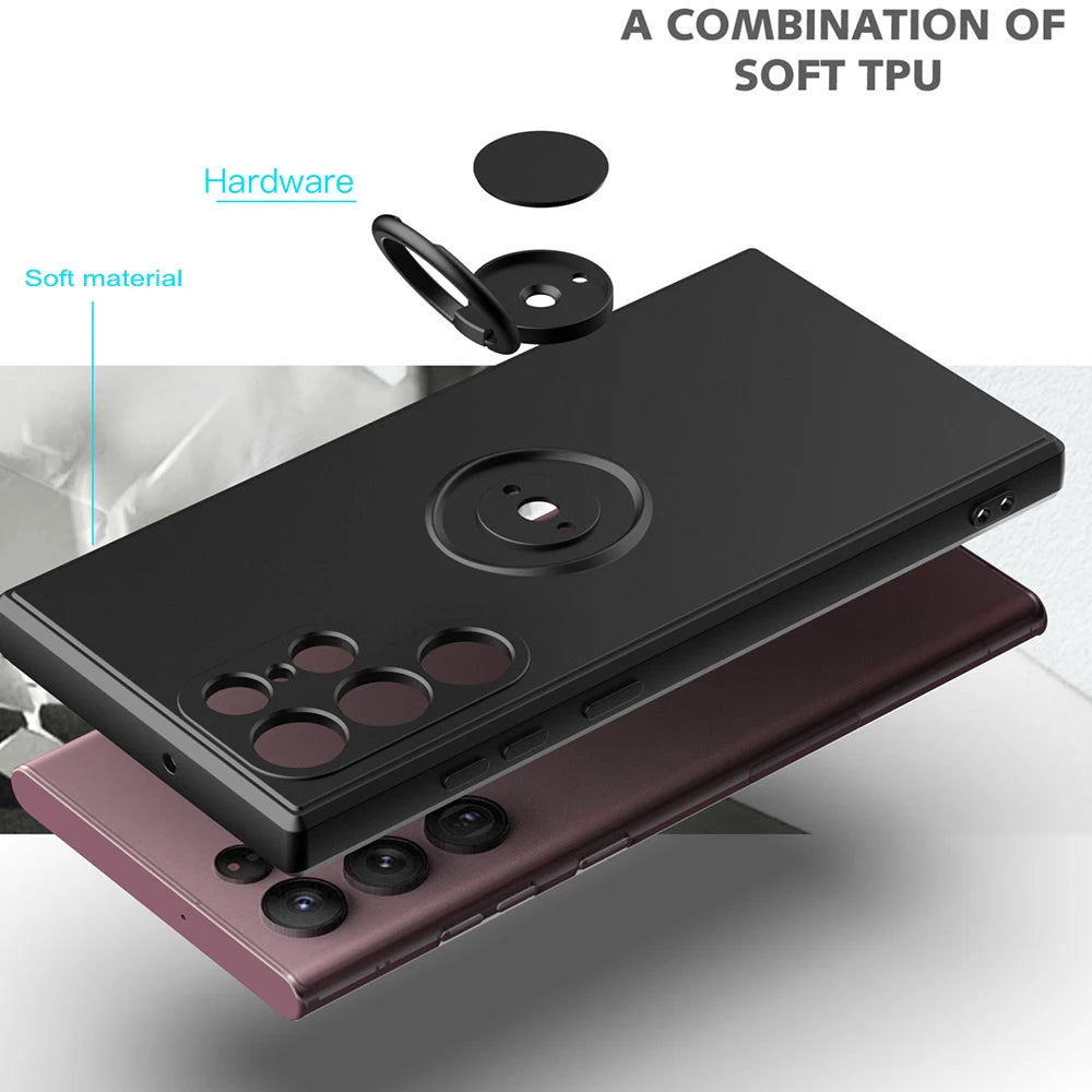 Liquid Silicone Back Cover For Samsung Galaxy S25 S26 Ultra Case With Magnetic Holder For Samsung S24 S23 Ultra Plus S21 FE Case