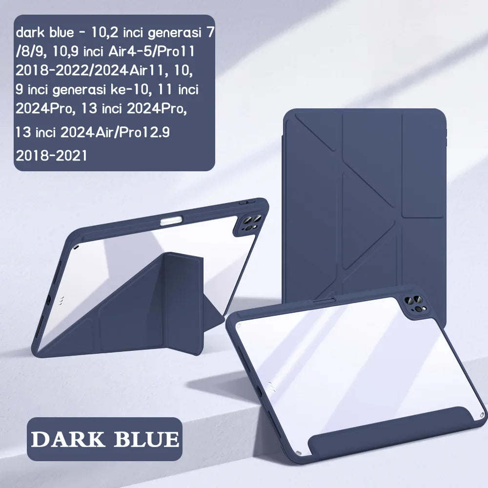 For 2018-2026 iPad Case Air 11/13 M2 Pro 11/13 M4 for iPad Air 4 Air 5 Pro 11/12.9 iPad 6/7/8/9/10th Acrylic Clear Y-Fold Stand