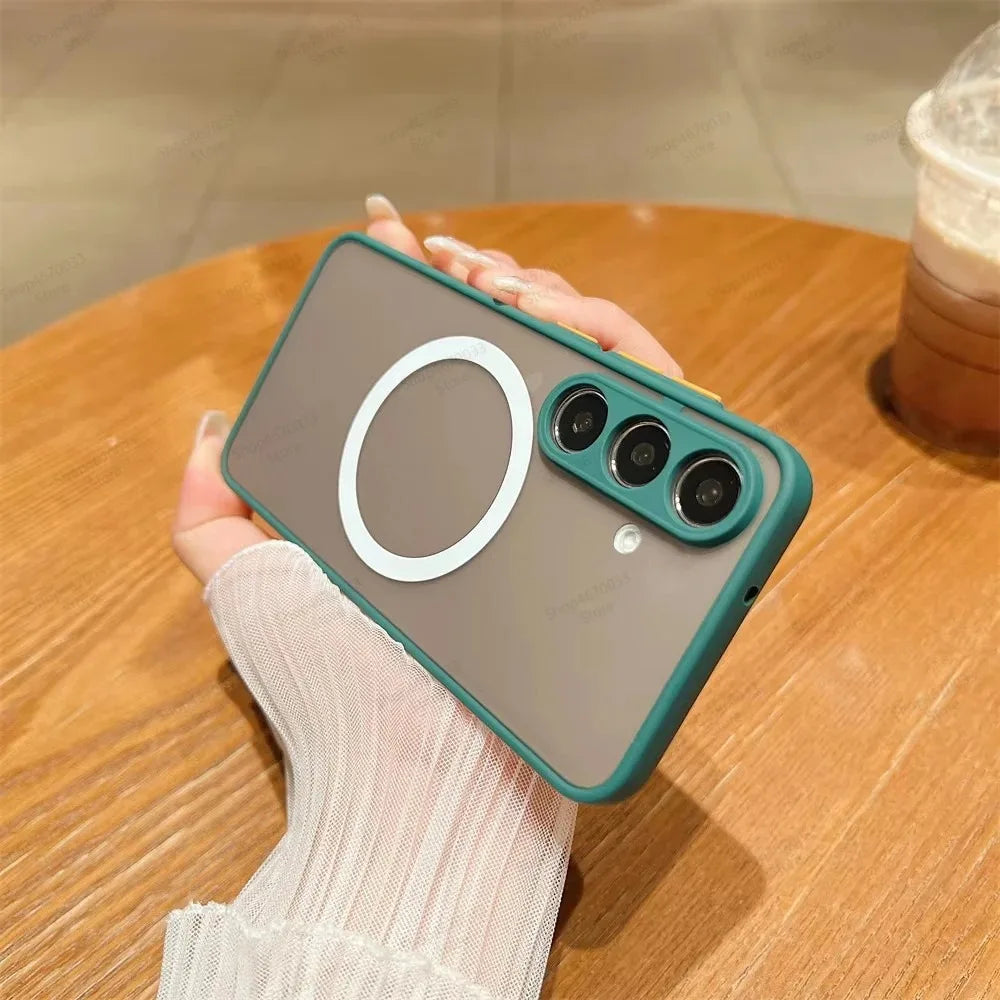 Matte Translucent Magnetic Case For Samsung Galaxy S22 S21 S20 FE S9 S10 Plus Ultra For Magsafe Wireless Charge Skin Hard Cover