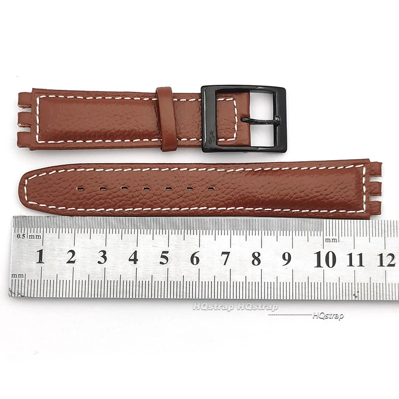 Watch Strap for Swatch 17mm Genuine Cowhide Leather Bracelet Men Women Waterproof Sport Replacement Watchband Belt Accessories