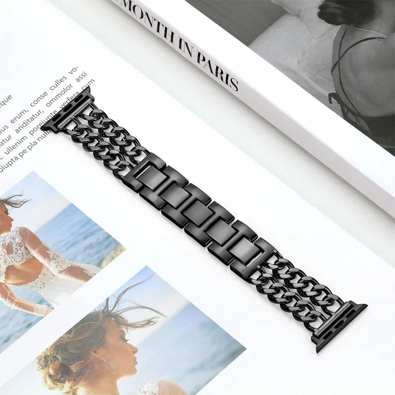 Link Bracelet for Apple Watch Band Ultra 2 49mm 40mm 44mm 41mm 45mm Metal Stainless steel IWatch Strap Series 9 8 7 SE 6 5 4 3