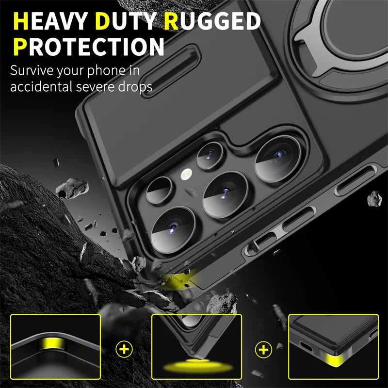 Armor Case For Samsung Galaxy S25 Ultra S24 S23 S22 S21 Plus S20 FE Note 20 Ultra Slide Camera Lens Protection Shockproof Cover