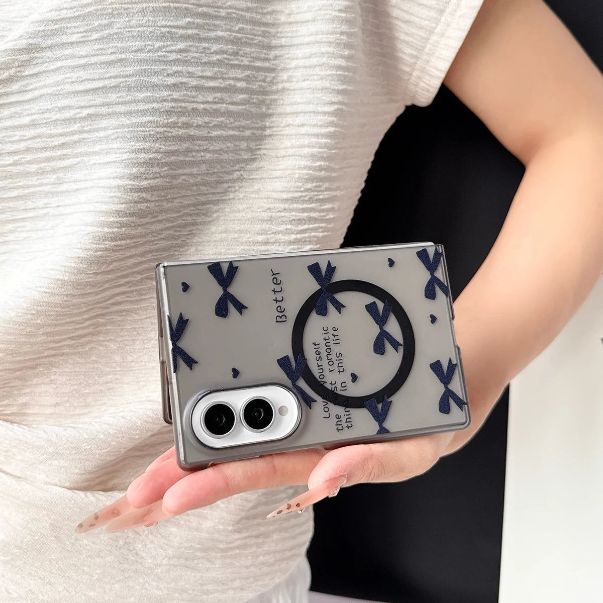 Frosted Transparent Butterfly Pattern Magnetic Phone Case for Samsung Galaxy Z Fold 8 Hard PC Back Support Wireless Charging