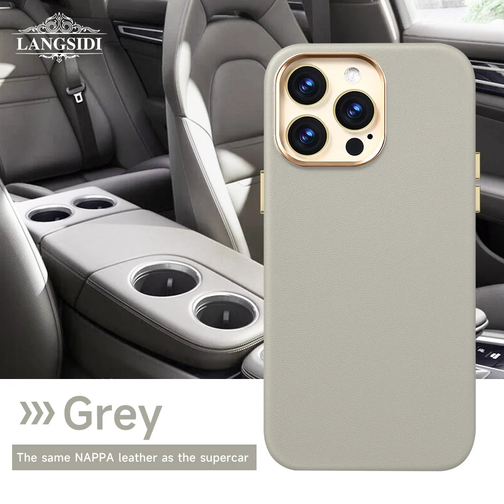 LANGSIDI Original Genuine Leather Magnetic Phone Case for iPhone 12 13 14 Pro 14 Plus 14Pro Wireless Charging for Magsafe Case