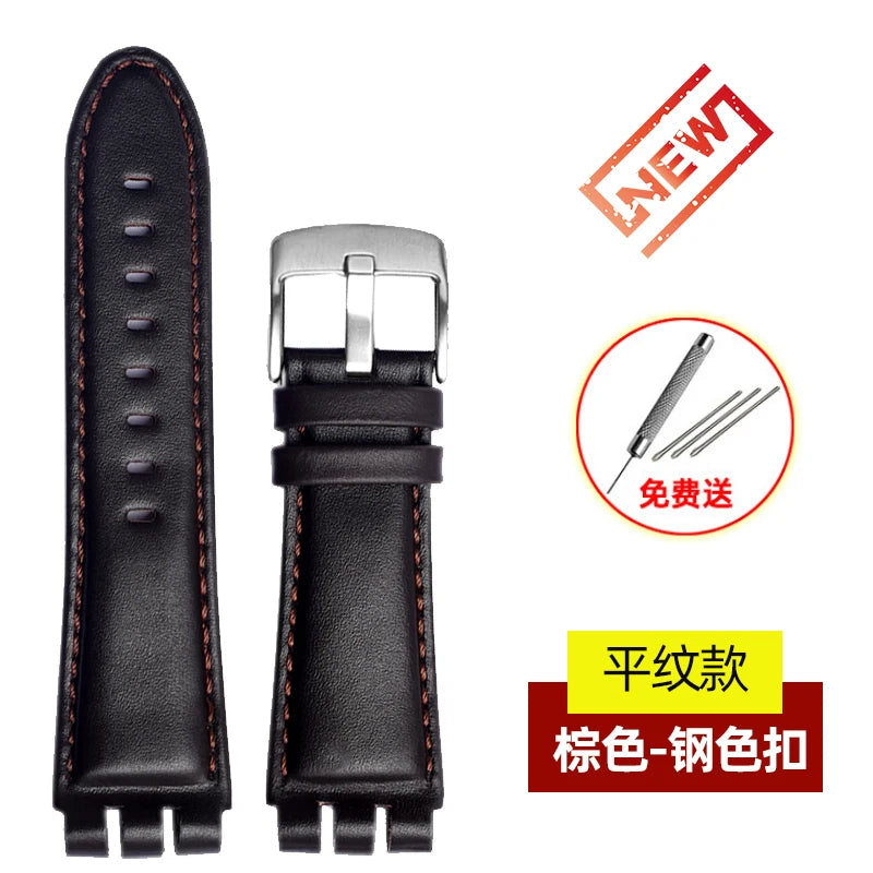 For SWATCH Bracelet YOS440 449 401G 447 448 23mm Genuine Leather + Silicone Watchband Men Black brown Steel Clasp Watch Strap