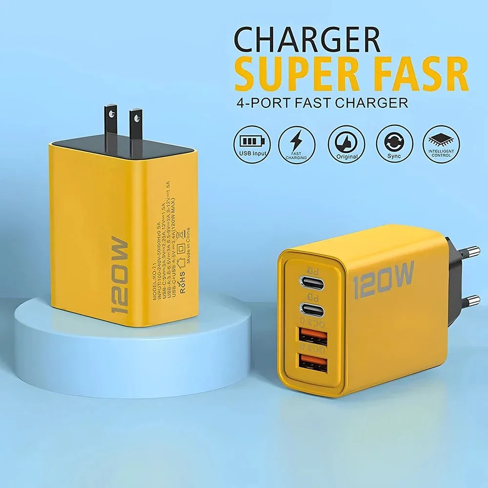 Total 120W 1/2/3 Pcs Fast Charger Type C Quick Charge 3.0 USB Charger Adapter For iPhone Samsung Xiaomi PD Fast Charging Plug