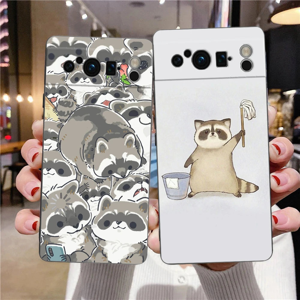 Raccoon Phone Case For Google Pixel 10 9 8 7 6 Pro XL 9A 8A 6A 7A 5G Soft Shockproof TPU Black Cover