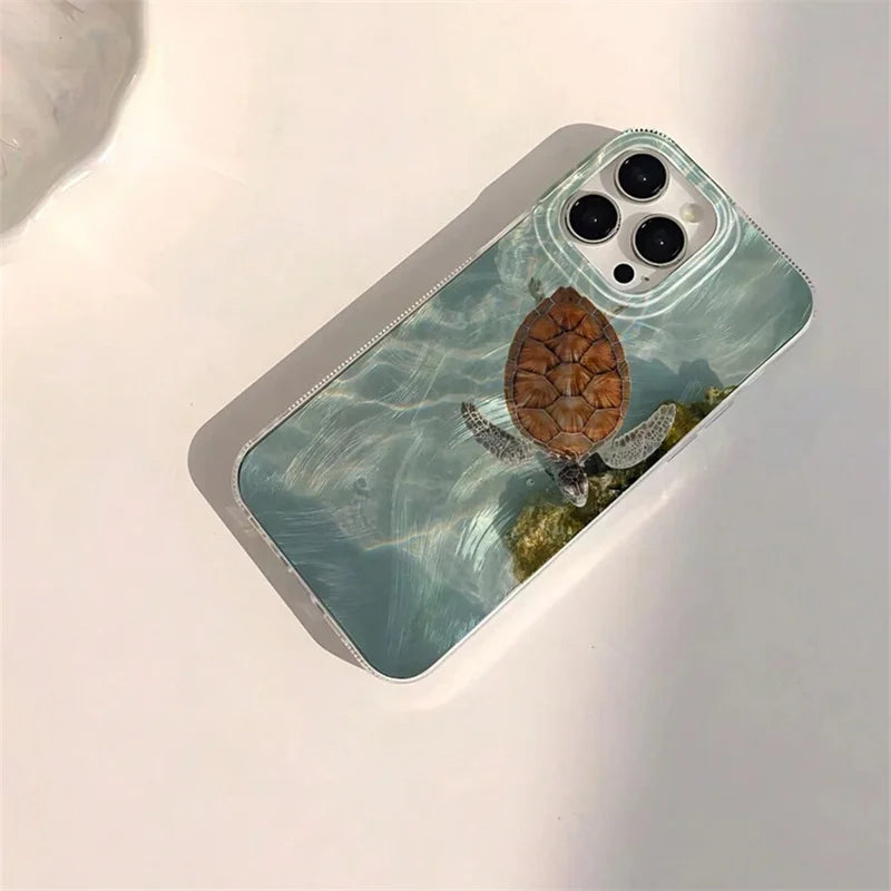Summer Cool Turtle Pattern IMD Phone Case for Samsung A55 5G A35 A15 A34 A16 S25 S24 S23 FE Plus S22 S21 Ultra Glossy Cover