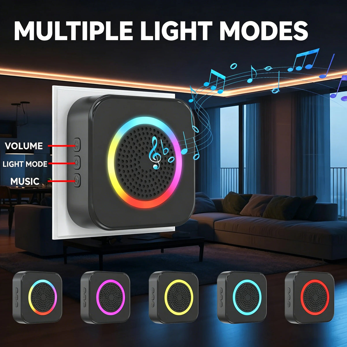 LUNZO Self Powered Wireless Doorbell 2026 350M Long Range Colorful Light No Battery IP44 Waterproof Smart Door Bell Chime