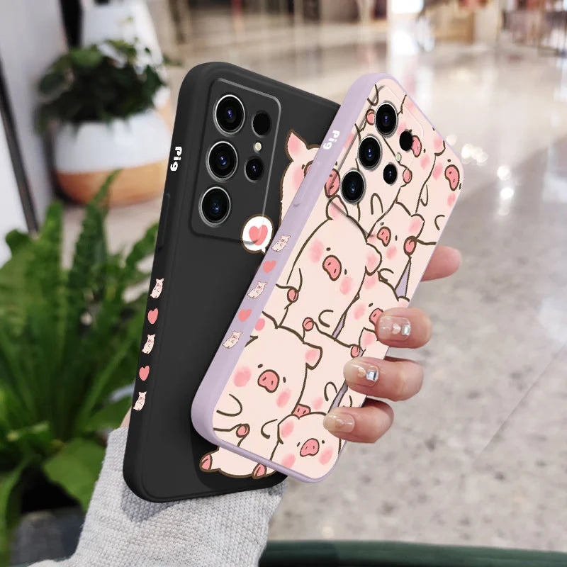 Cute Pink Pig Phone Case For Samsung Galaxy S25FE S24 S23 S22 S21 S20 S10 S10E Ultra Plus FE Note 20 Ultra 10 Plus Cover